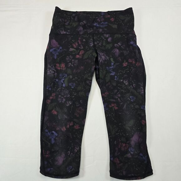 Lululemon Women's Train Times Crop Black Floral Size 8 - Picture 1 of 13